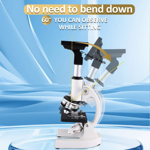 Kids Microscope With 40X To 2500X Magnification, adjustable arm for observing while sitting, HD 4 inch display visible