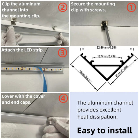 V Shape LED Aluminum Channel Kit 10 Pack 3.3ft Each With Milky Diffuser Cover End Caps And Mounting Clips Fits 8 To 12mm LED Strips