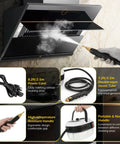 Heavy Duty Handheld Steam Cleaner 2500 Watt Hella Powerful Vapor Output For Quick Car Detailing And Smooth Home Cleanup At Two Hundred Twenty One Degrees Chemical Free No Sweat Struggle Ever, showing steam tube in use.