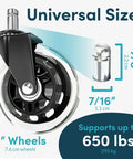 Three Inch Rubber Swivel Caster Set Of Five Heavy Duty Universal Furniture Glides with 3 inch wheels supporting up to 650 lbs.