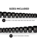Image showing 3/4 Inch Drive Jumbo Master Impact Socket Set with SAE and Metric shallow sockets, SAE 7/8 to 2 inch, Metric 22 to 50 mm sizes.