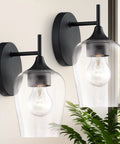 Two Pack Farmhouse Wall Sconces Hardwired Indoor Wall Lamps with Clear Champagne Glass Shades for Bathroom Vanity and Hallway