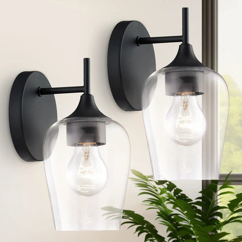 Two Pack Farmhouse Wall Sconces Hardwired Indoor Wall Lamps with Clear Champagne Glass Shades for Bathroom Vanity and Hallway
