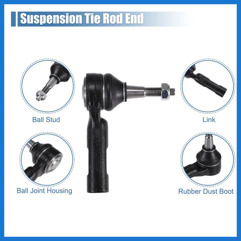 4 Piece Front Inner Outer Tie Rod Ends Kit For Buick Verano, Chevrolet Cruze, Chevrolet Volt, Front Suspension Steering Tie Rod Link Set, Left And Right Ends, OE EV800884 ES800949 black steel tie rod end with rubber dust boot