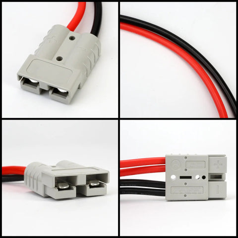 50 Amp Dual Y Splitter Plug for Battery Power Connectors 1 to 2 Cable with 6mm Wire, Forklift Charger and Lithium Battery Transfer, Ideal for Electric Vehicles, Boats, RVs, and Portable Power Systems gray Anderson-style plug with red and black 6mm wire