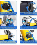Heavy Duty Manual Hydraulic Crimping Machine High Pressure Pipe Tool Durable 45# Steel Construction With Precision Rotary Micrometer For Hose Applications And Tight Fitting Secure Industrial Grade Gear showing operational steps and components.