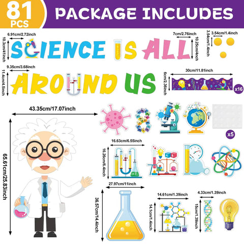 Science Bulletin Board Set For Classrooms With 12 Themed Paper Cutouts One Large Scientist 20 Science Is All Around Us Letter Cutouts 16 Borders And 100 Adhesive Dots For Easy Wall Decor And Must Have Back To School Prep visible.