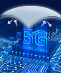 Illustration showing Silver Fiber Shielding Fabric blocking EMF radiation, protecting a 5G chip from electromagnetic waves.