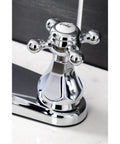 Close-up of Metropolitan Two-Handle Centerset Kitchen Faucet With Side Sprayer in Polished Chrome, featuring classic handle design.