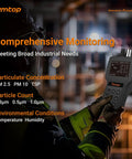 Top Notch Handheld Particle Counter Featuring Pm1 Pm25 Pm10 Air Quality Monitoring And Iso Certified Aerosol Detection Bringing Spot On Accuracy To Cleanrooms Labs And Medical Facilities Daily, held by a worker in a safety jacket.