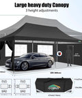 10x20 Pop Up Canopy Tent With Sidewalls And Upgrade Frame For Parties Weatherproof Outdoor Gazebo UPF 50 Plus Waterproof Shelter 3 Height Adjustable With Carry Bag Black, shown with car underneath for size reference.