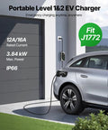 Car charging with 16 Amp Level 1 And Level 2 EV Charger With 25 Ft Cable, Portable Home Charging Station No Pro Needed, For SAE J1772