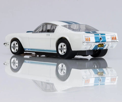 1965 Shelby GT350 HO Scale Slot Car White And Blue For Mega G Plus Chassis Track Ready Drivable With Low Center Of Gravity