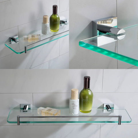 Ventus Bathroom Shelf Chrome Finish With Glass Inset Solid Brass Construction Rust Resistant Holds Toiletries