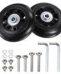 Replacement Luggage Wheels 70x24mm Kit With 2 PU Bearing Wheels, Washers, Wrenches And Axle Screws shown in image