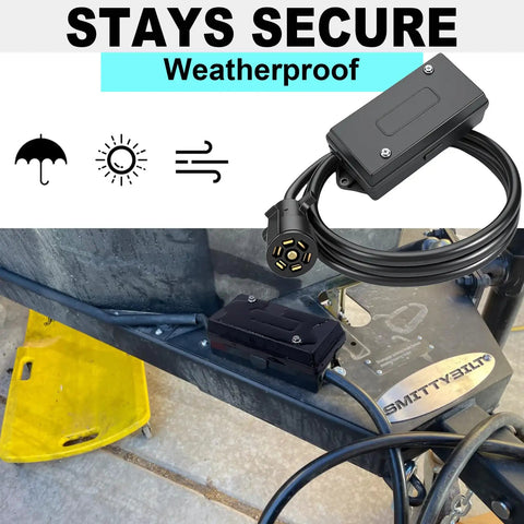 Weatherproof Rugged 7 Way Trailer Wiring Harness With Junction Box For RV Camper and Utility Trailers 6 Foot cable.