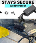 Beefy 7 Pin Trailer Wiring Harness Kit 6 Feet With Waterproof Junction Box installed on RV, showing 7-way cord and connector.