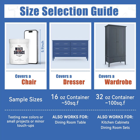 Size selection guide for All In One Multi Surface Black Paint For Indoor And Outdoor Use No Sanding No Priming Quick Drying