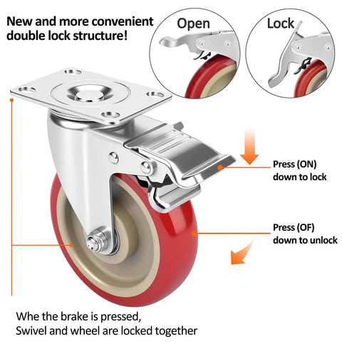 Heavy Duty 5 Inch Swivel Caster Wheels With Brakes Set Of 4 Locking Casters For Tables Trailers Saw Tables Stages Beds And More