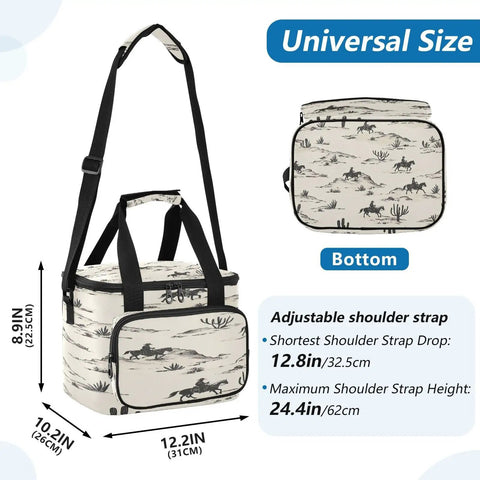 Insulated Leakproof Lunch Bag For Outdoors, Heavy-Duty Cooler Tote With Large Capacity, Universal Size, Western Print