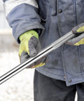 28 Inch Standard Flatbed Winch Bar With Chrome Polished Steel Finish, Non Slip Handle, Tapered Angled End For Maximum Leverage And Easy Cranking, Heavy Duty Construction For Secure Loading On Flatbed Trailers used with gloved hands