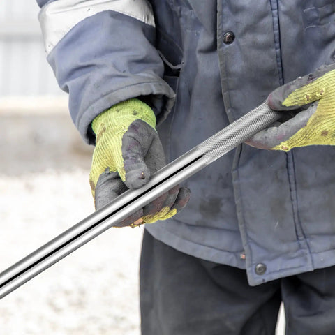 28 Inch Standard Flatbed Winch Bar With Chrome Polished Steel Finish, Non Slip Handle, Tapered Angled End For Maximum Leverage And Easy Cranking, Heavy Duty Construction For Secure Loading On Flatbed Trailers used with gloved hands