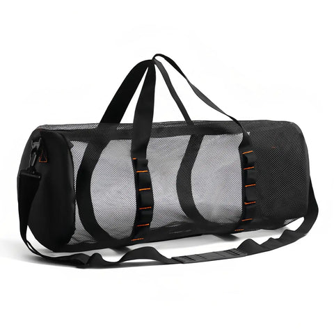 Breathable Mesh Duffle Bag for Scuba and Snorkel Gear with Adjustable Shoulder Strap, Foldable Black 22.8x10.6x10.6 inches