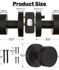 Matte Black Privacy Door Knob With Lock, Built To Last Heavy Duty Round Vintage Interior Door Handle dimensions