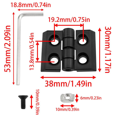 Beefy Heavy Duty Zinc Alloy Hinge Set With T Nuts Screws And Wrenches For Four Sets Rust Resistant And Built To Last For Heavy Door Panels And Equipment Covers With High Load Capacity, black 38mm hinge