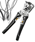 Heavy Duty Wire Stripper Tool With Comfortable Grip Pliers For Peeling And Crimping, featuring ergonomic rubber grips and multiple wires.