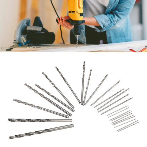 Micro Twist Drill Bit Set 25Pcs HSS Straight Shank Mini Drill Bits 0.5 to 3 Millimeters displayed with power tool use