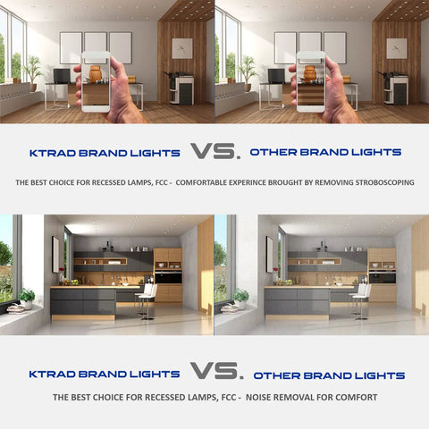 Comparison of Four Inch LED Recessed Downlight With Junction Box 3000K Soft White against other brands in modern rooms
