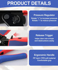 Detailed view of Heavy Duty Ratcheting Terminal Crimper For AWG 22 To 10 Gauge Wire Built Tough With Precision Steel Jaws.
