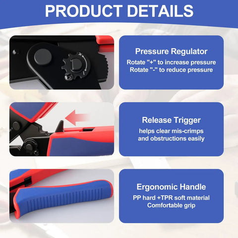 Detailed view of Heavy Duty Ratcheting Terminal Crimper For AWG 22 To 10 Gauge Wire Built Tough With Precision Steel Jaws.