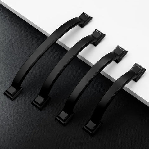 10 Pack Matte Black Cabinet Pulls With 3 Inch Hole Center 76mm zinc alloy drawer handles on white and black surface