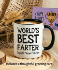 Funny 11oz Ceramic Coffee Mug For Dad, Double Sided Design Humor Gift For Fathers, with greeting card.