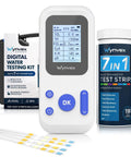 Hassle Free Digital Pool Water Test Kit With Instant Reader For Dead On Readings 7 In 1 Heavy Duty Analysis with test strips.
