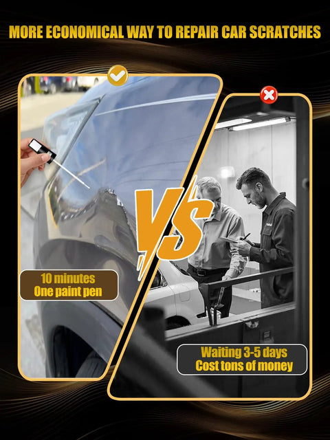 Comparison of Car Paint Touch Up Pen For Scratch Repair In Champagne Gold used on car vs. traditional repair method