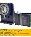 Four Axis Cnc Electric Hollow Rotary Table With Slick Angle Dial And Dead On Accuracy For Heavy Duty Milling Cutting And Visual Inspection 400W Pulse Servo Kit 18 To 1 Gear Ratio with stepper motor and driver.