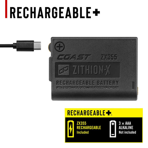1000 Lumen Waterproof USB C Rechargeable LED Headlamp battery with USB-C cable, rechargeable ZX355 and AAA battery options