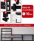 Beefy Heavy Duty Garage Storage Shelves Five Tier Metal Rack With 650 Lbs Per Shelf And 3250 Lbs Total Load Capacity Powder Coated Steel Frame With Thickened Wood Boards For Garage And Workshop, adjustable black metal shelving