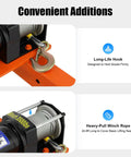 Heavy Duty Truck Mounted Crane Hoist With 1100 Lb Capacity And 12 Volt Electric Winch showing winch and hook details.