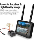 Spotter V2 FPV Camera And Transmitter Kit with screen and camera, shown with powerful receiver and high quality image display.