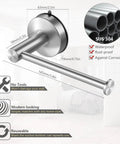 Diagram of Brushed Nickel Toilet Paper Holder Wall Mount 5.8 Inch Stainless Steel Self Adhesive Roll Holder With Suction Cup