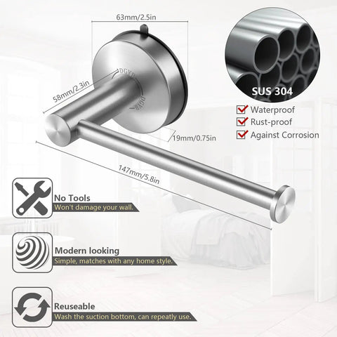 Diagram of Brushed Nickel Toilet Paper Holder Wall Mount 5.8 Inch Stainless Steel Self Adhesive Roll Holder With Suction Cup