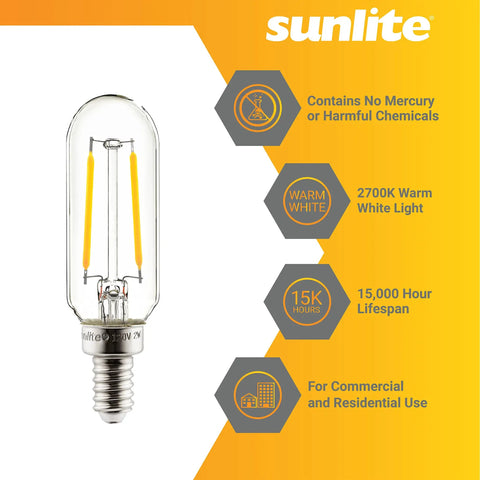 Energy Saving LED Filament T8 Tubular Light Bulb 2W 25W Equivalent Candelabra E12 Base Dimmable Instant On 2700K Soft White