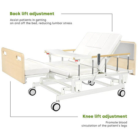 Fully Electric Hospital Bed For Home Use With Premium Mattress And Built In Guardrails, showing back and knee lift adjustments