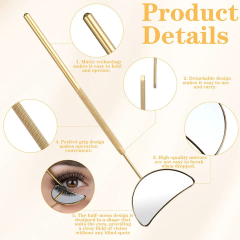2 Pack Lash Mirror For Eyelash Extensions, Pro Grade Stainless Steel Half Moon Mirrors For Lashes, Detachable Inspection Mirrors For Beauty Pros