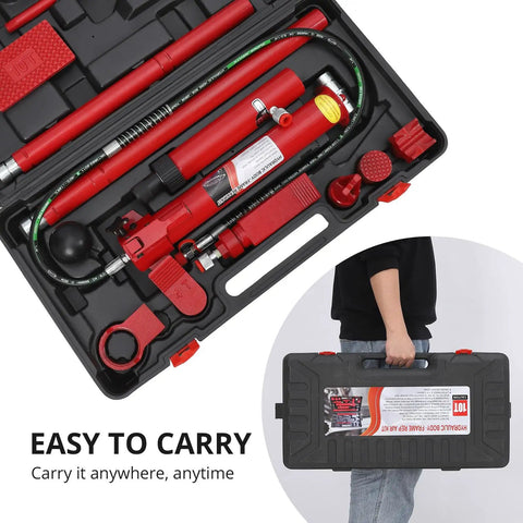 Heavy Duty 12 Ton Porta Power Kit Portable Hydraulic Jack With Flexible Hose And Hard Shell Case Smooth Pumping Auto Body Frame Straightening Tool For Garages Hella Reliable And Shop Ready