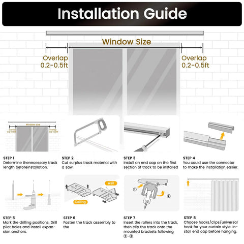 Beefy Heavy Duty Aluminum Curtain Track Kit For Ceiling Or Wall Mount White 9 To 12 Feet One Pack With reinforced brackets installation guide